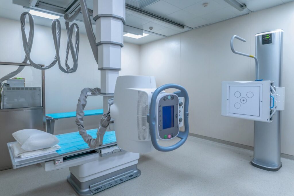 Closeup of a modern X ray machine at a modern hospital
