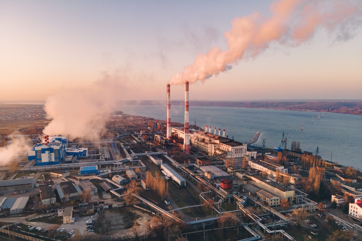 Smoking factory smokestack